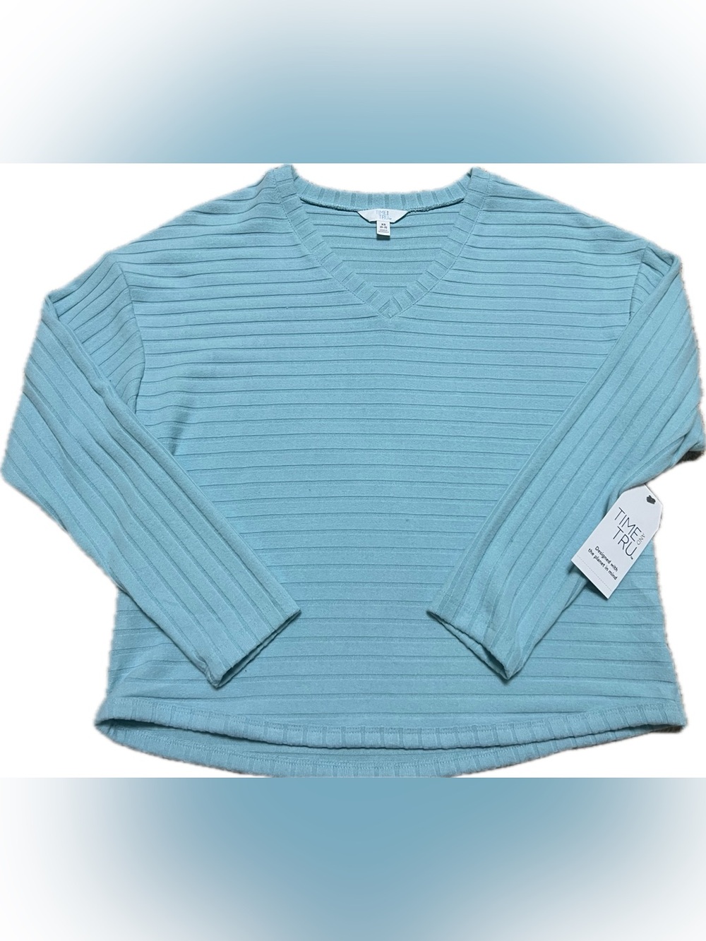 Time and Tru Aqua Ribbed‎ V-Neck Sweater
